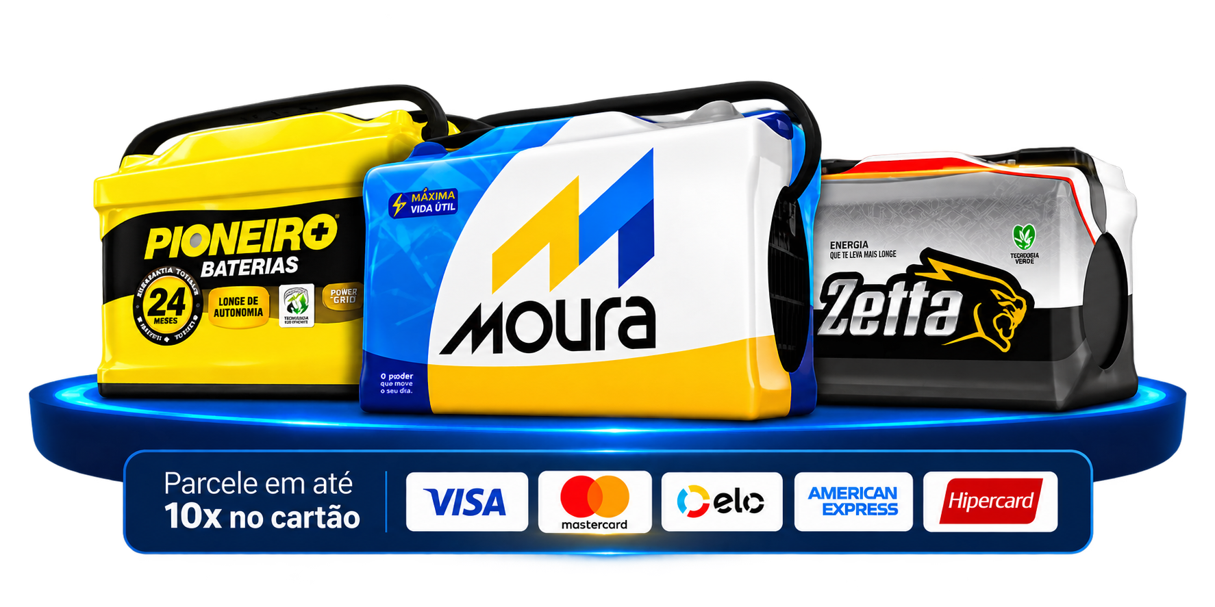 Baterias Moura, Pioneiro e Zetta com facilidade de pagamento